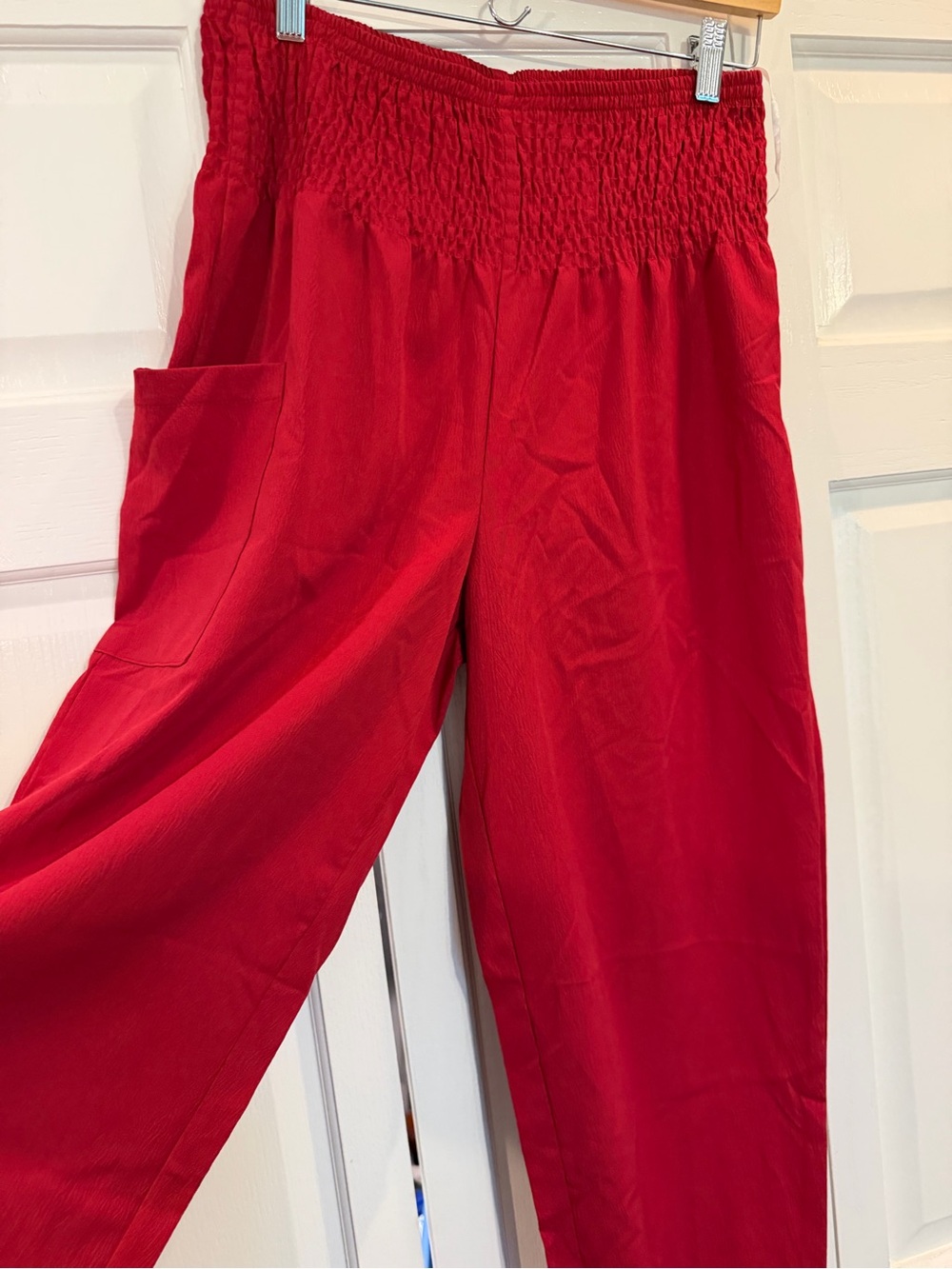 SHEIN Red Elastic-Waist Harem Palazzo Jogger Pants with Side Pocket 4th of July